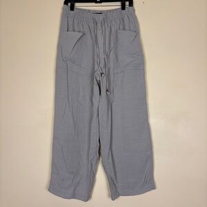 ZARA Women's Light Gray Wide Leg Pants‎ Size Large Lightweight Casual Drawstring